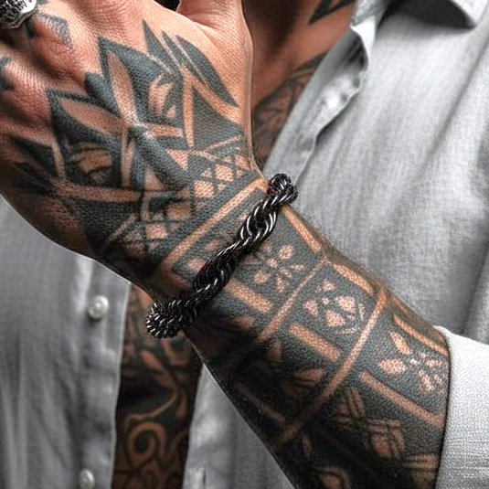 Ultra Bold Solid Black Everyday Rope Chain Bracelet | TITANIUM STEEL - For Men | Includes: Bracelet