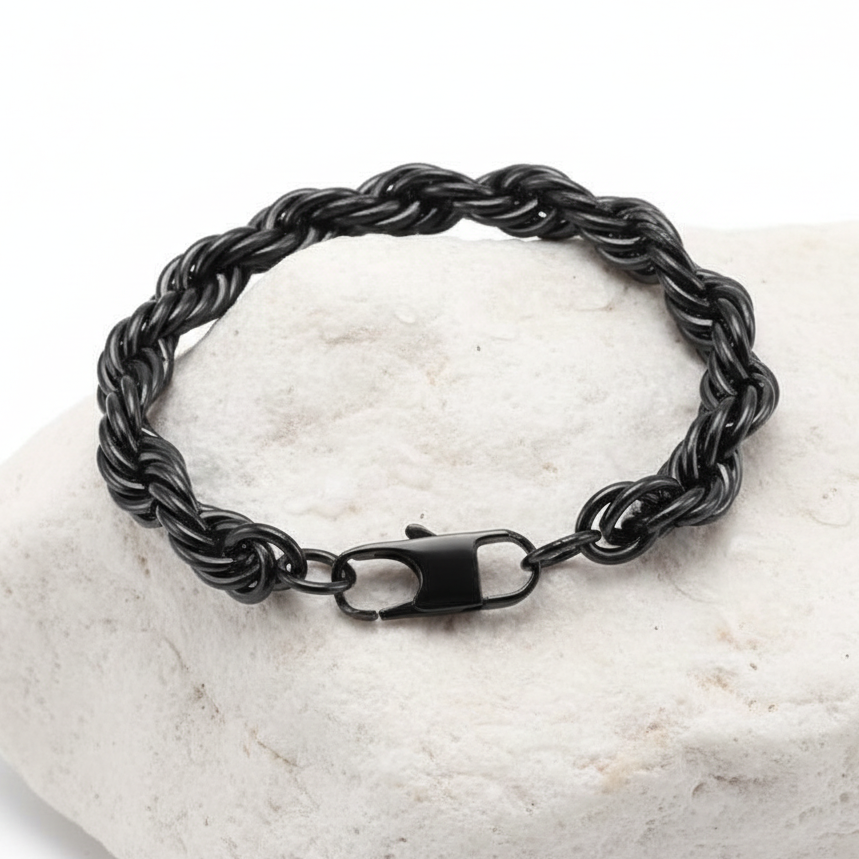 Ultra Bold Solid Black Everyday Rope Chain Bracelet | TITANIUM STEEL - For Men | Includes: Bracelet