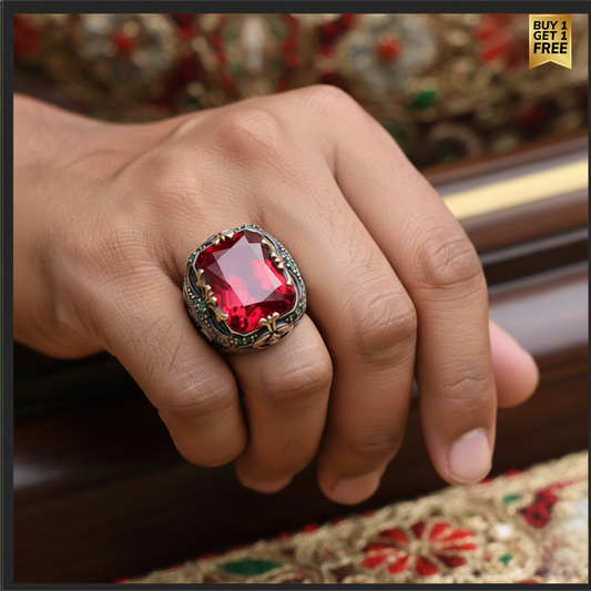 Royal Red Solitire Ring | Premium Alloy– For Men | Includes: Ring