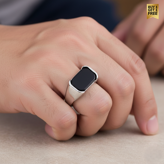 New Trending Classic Titanium Black Stone Ring | Fadeproof STEEL– For Men | Includes: Ring