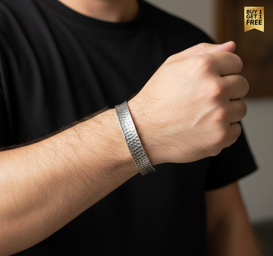 Hammered Punk Bold Cuff Bracelet | TITANIUM STEEL - For Men | Includes: Bracelet