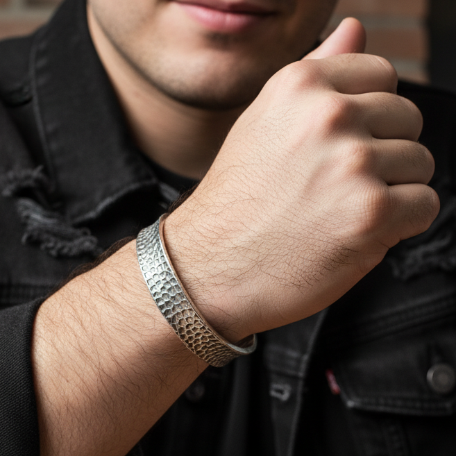 Hammered Punk Bold Cuff Bracelet | TITANIUM STEEL - For Men | Includes: Bracelet