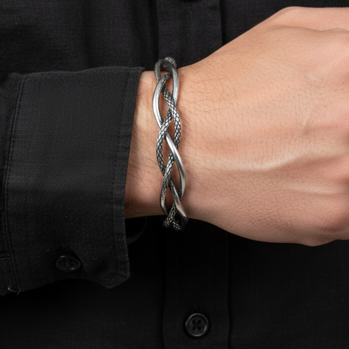 Snakey Intertwinned Bold Cuff Bracelet | TITANIUM STEEL - For Men | Includes: Bracelet
