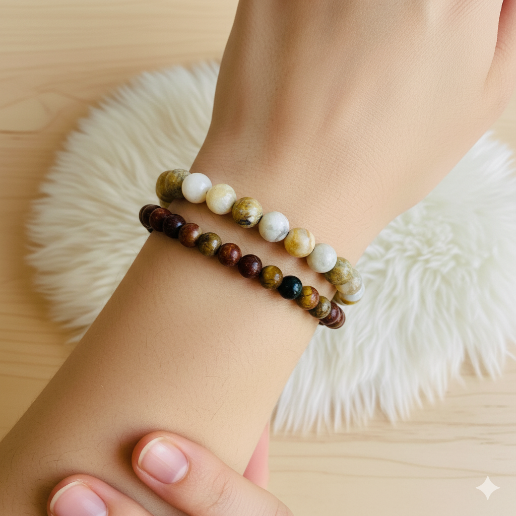 Nurture Stacked Bracelet Set Of 2 | Bamboo Agate | Includes: Bracelets (Set of 2)