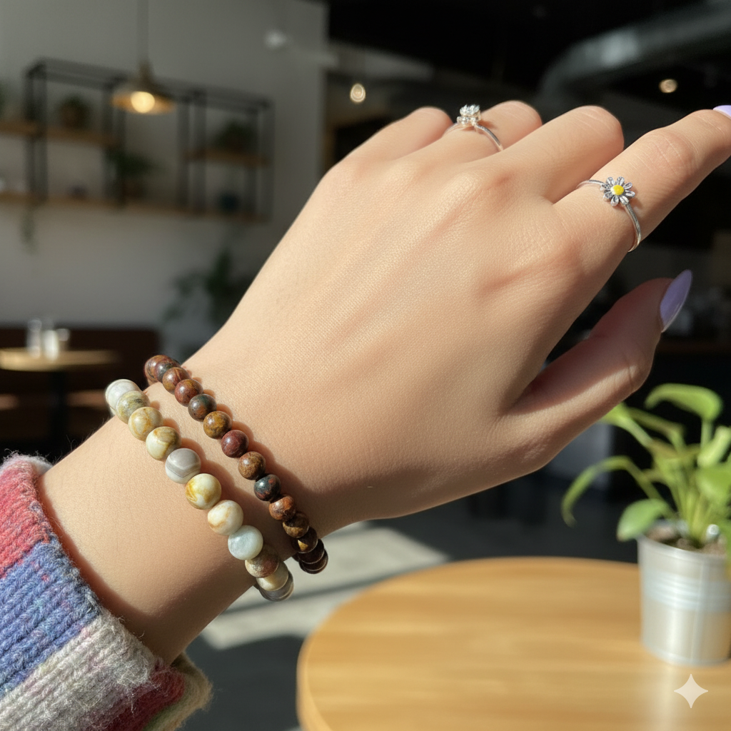Nurture Stacked Bracelet Set Of 2 | Bamboo Agate | Includes: Bracelets (Set of 2)