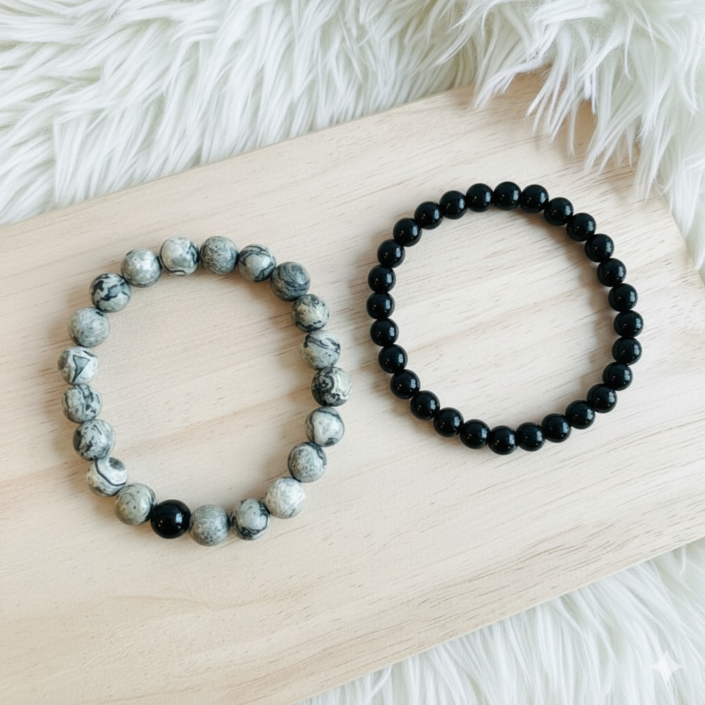 Strength Stacked Bracelet Set Of 2 | Obsidian | Includes: Bracelets (Set of 2)