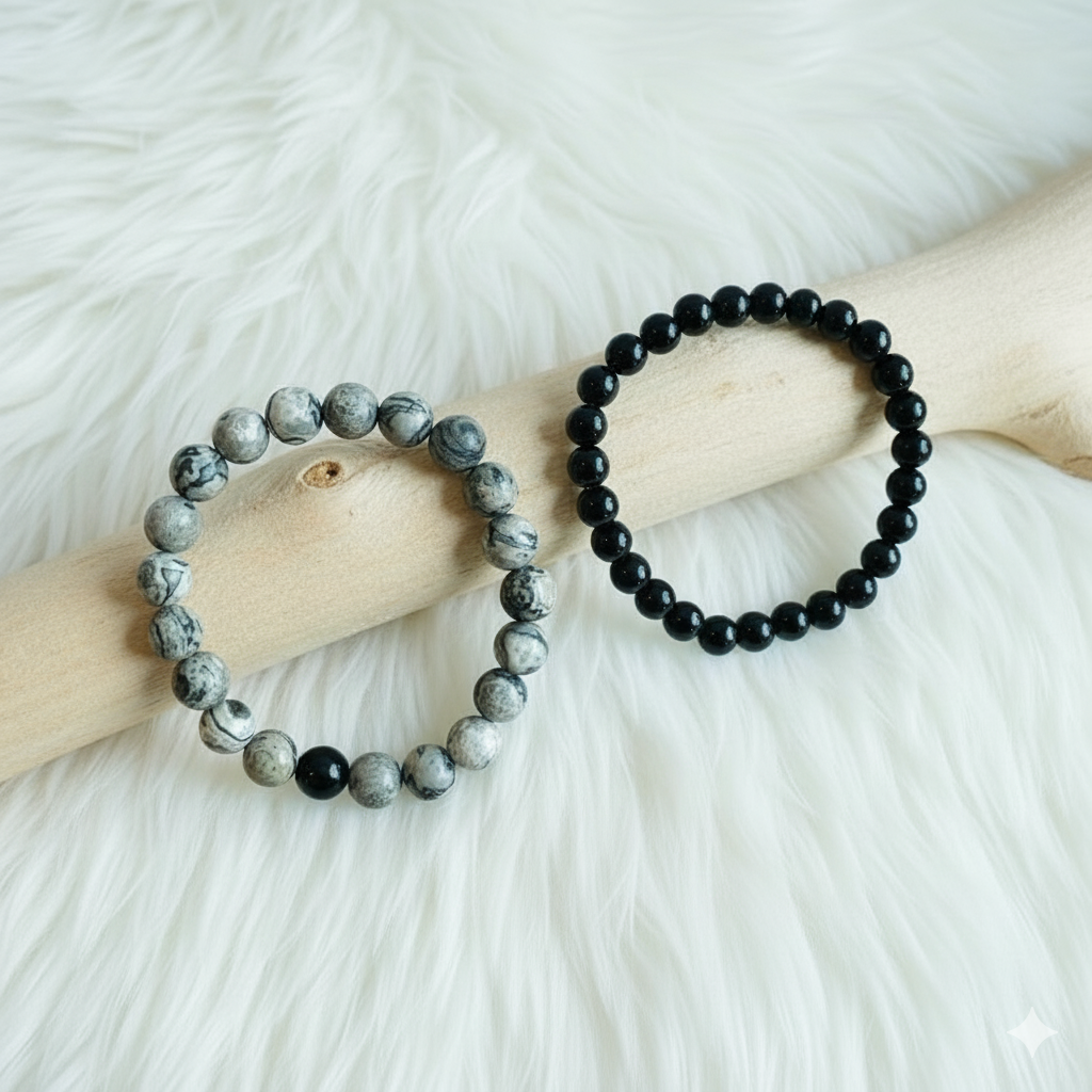 Strength Stacked Bracelet Set Of 2 | Obsidian | Includes: Bracelets (Set of 2)