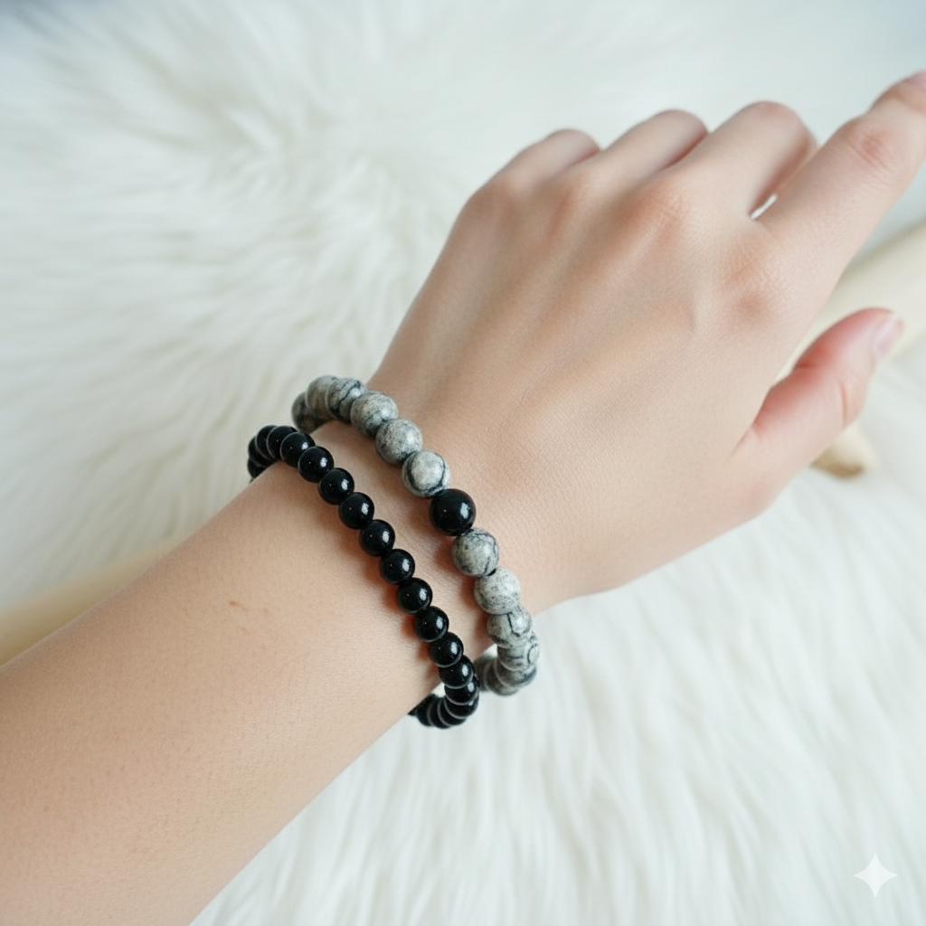 Strength Stacked Bracelet Set Of 2 | Obsidian | Includes: Bracelets (Set of 2)