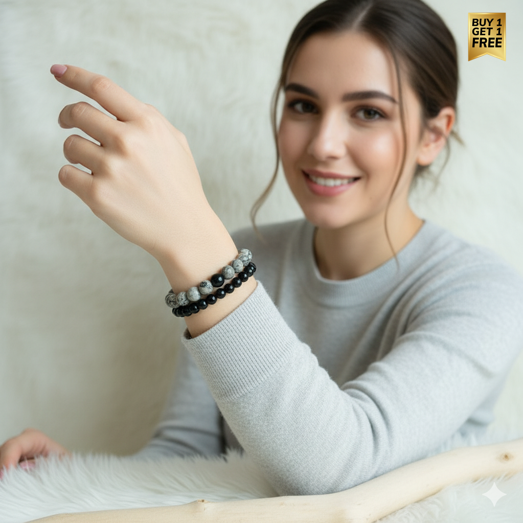 Strength Stacked Bracelet Set Of 2 | Obsidian | Includes: Bracelets (Set of 2)