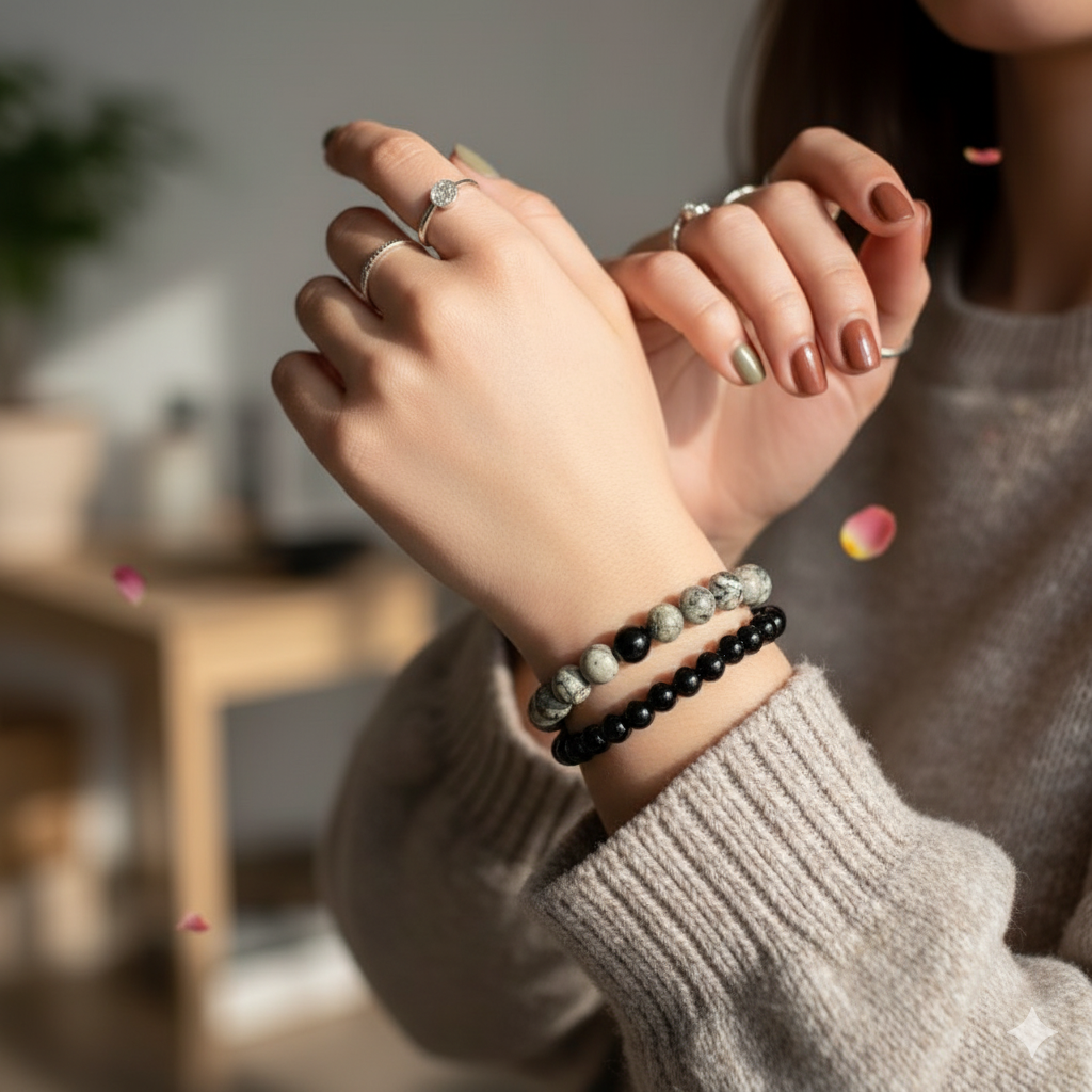 Strength Stacked Bracelet Set Of 2 | Obsidian | Includes: Bracelets (Set of 2)