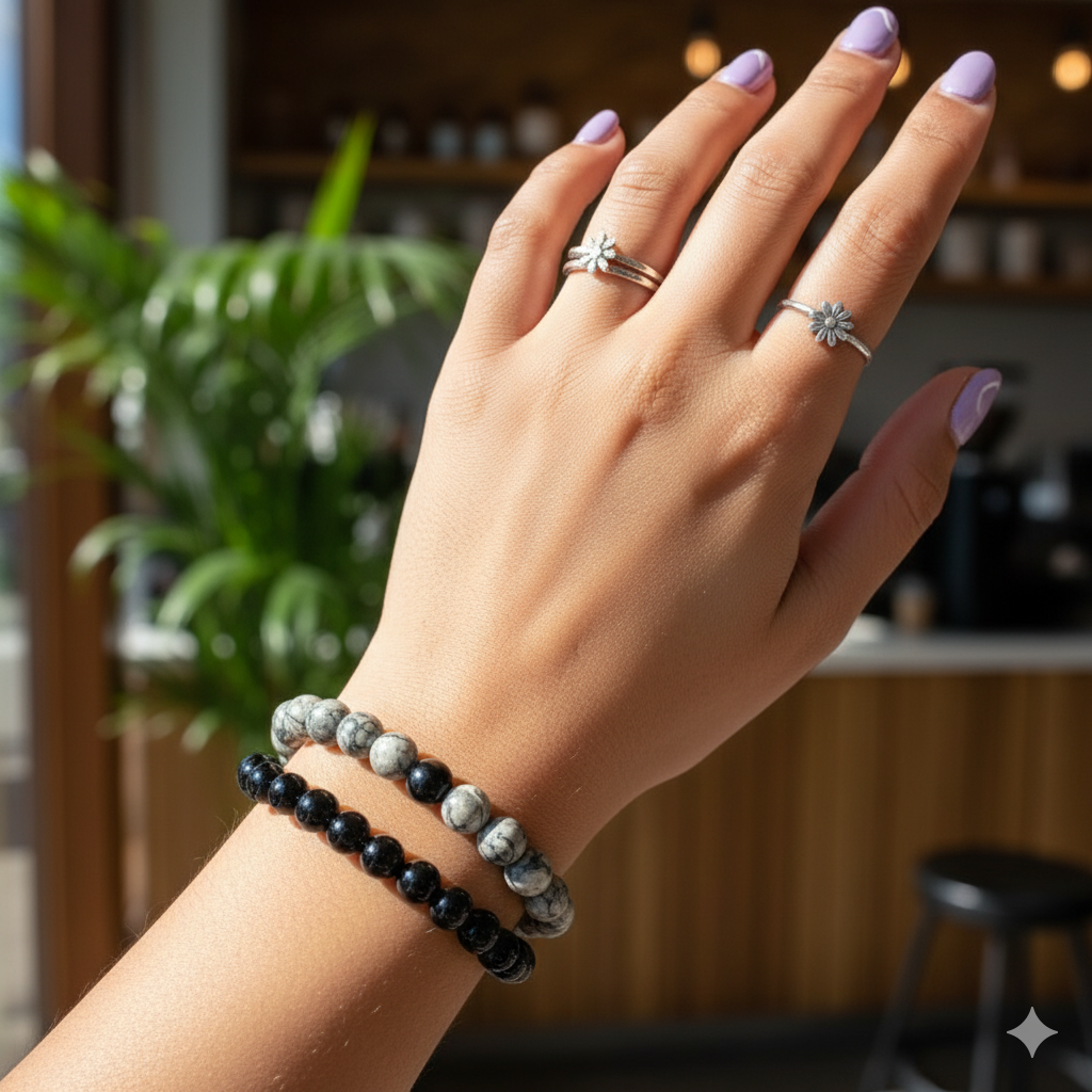 Strength Stacked Bracelet Set Of 2 | Obsidian | Includes: Bracelets (Set of 2)