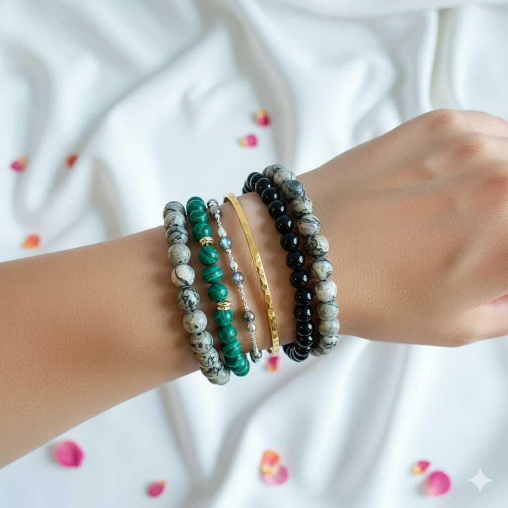 Strength Stacked Bracelet Set Of 2 | Obsidian | Includes: Bracelets (Set of 2)