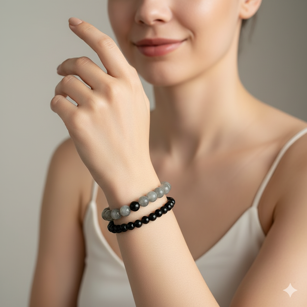 Stability Stacked Bracelet Set Of 2 | Grey Agate | Includes: Bracelets (Set of 2)
