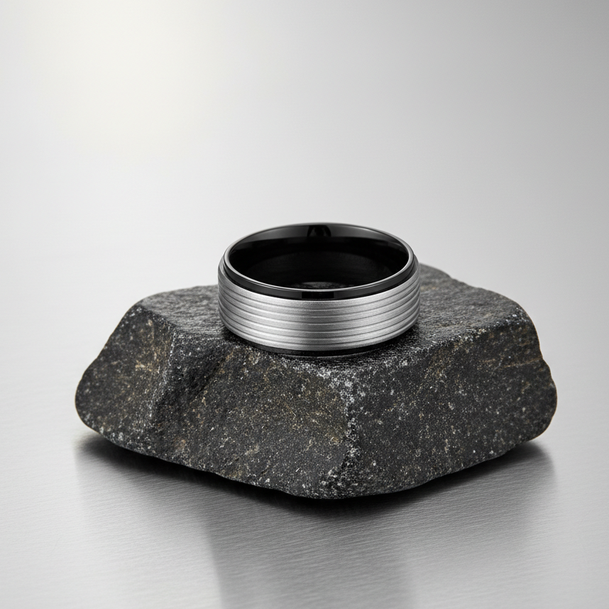 Wheel Titanium Steel Black Ring | PVD Plated– For Men | Includes: Ring
