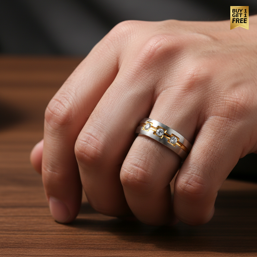 Multi Zircon Titanium Steel Ring | 18K Real Gold PVD Plated– For Men | Includes: Ring