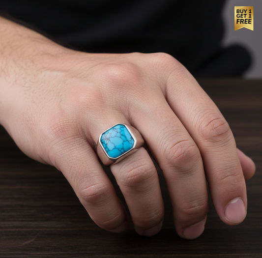 Turquoise Stone Titanium Steel Ring | PVD Plated– For Men | Includes: Ring