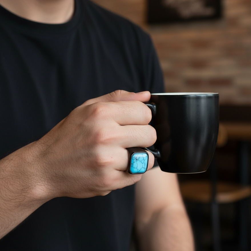 Turquoise Stone Titanium Steel Black Ring | PVD Plated– For Men | Includes: Ring