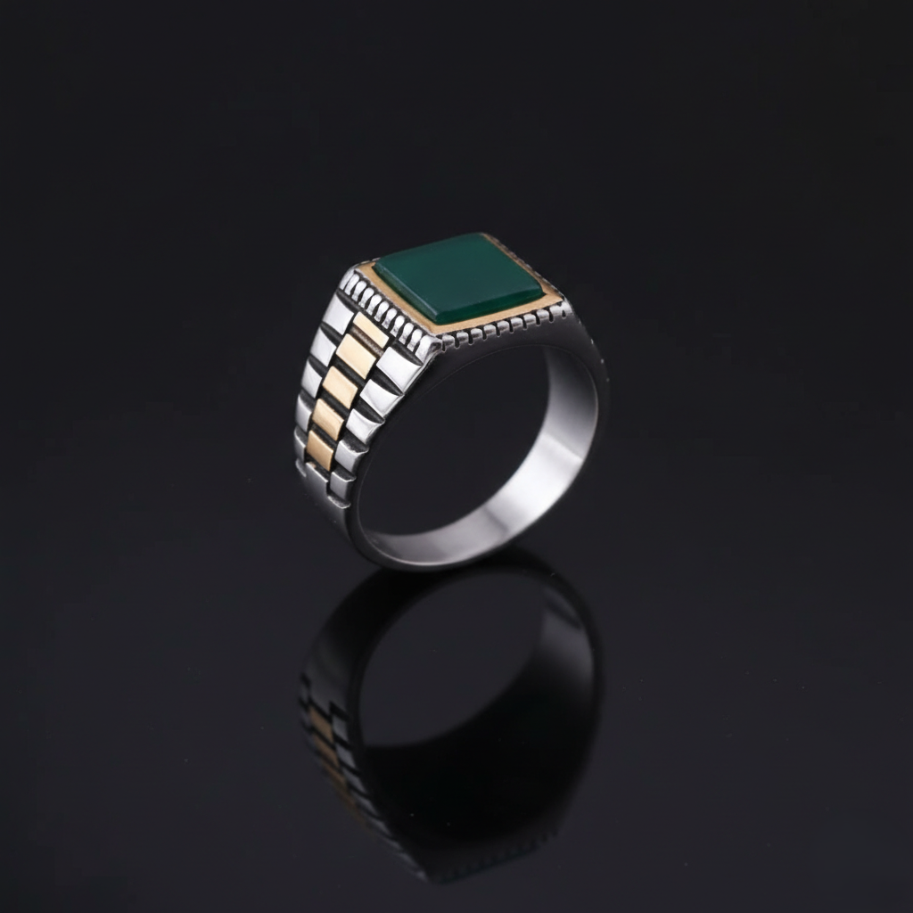 Natural Green Aventurine Stone Pyramid Ring | TITANIUM STEEL– For Men | Includes: Ring