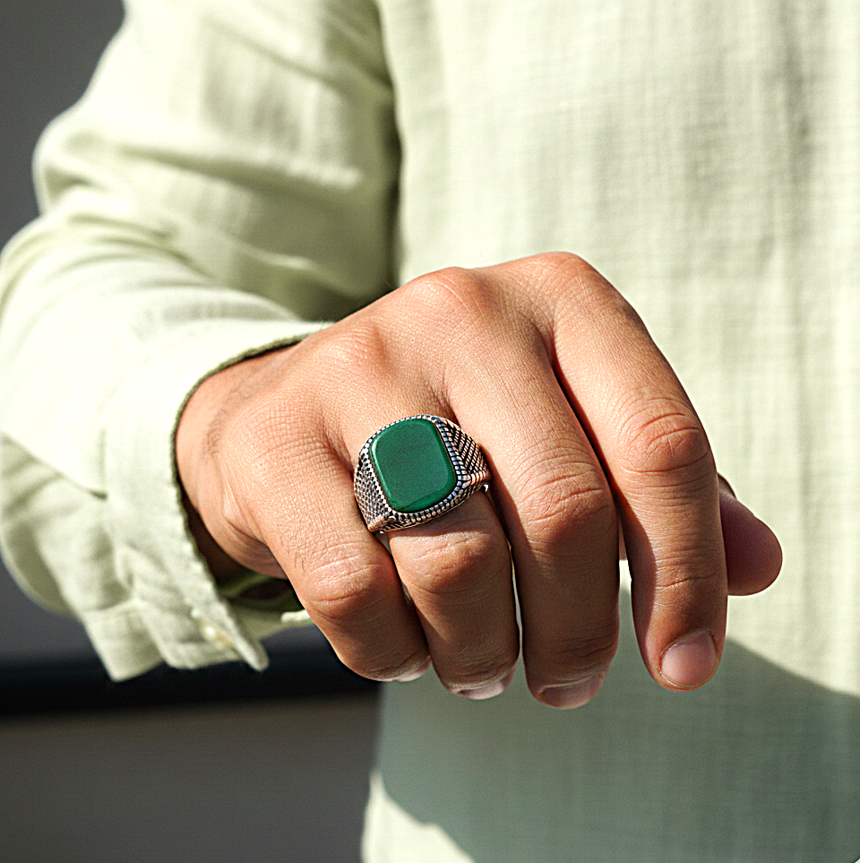 Green Onyx TITANIUM STEEL Ring | Green Onyx Stone– For Men | Includes: Ring