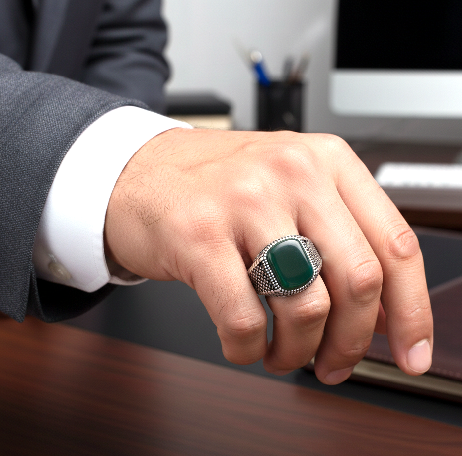 Green Onyx TITANIUM STEEL Ring | Green Onyx Stone– For Men | Includes: Ring