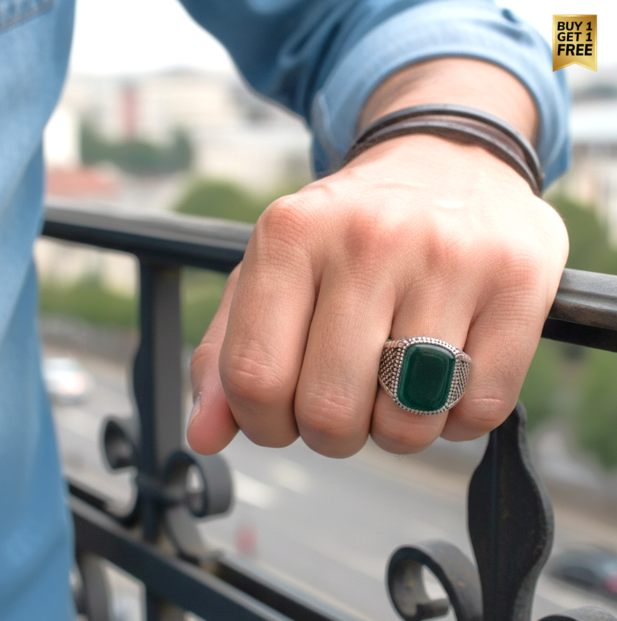 Green Onyx TITANIUM STEEL Ring | Green Onyx Stone– For Men | Includes: Ring