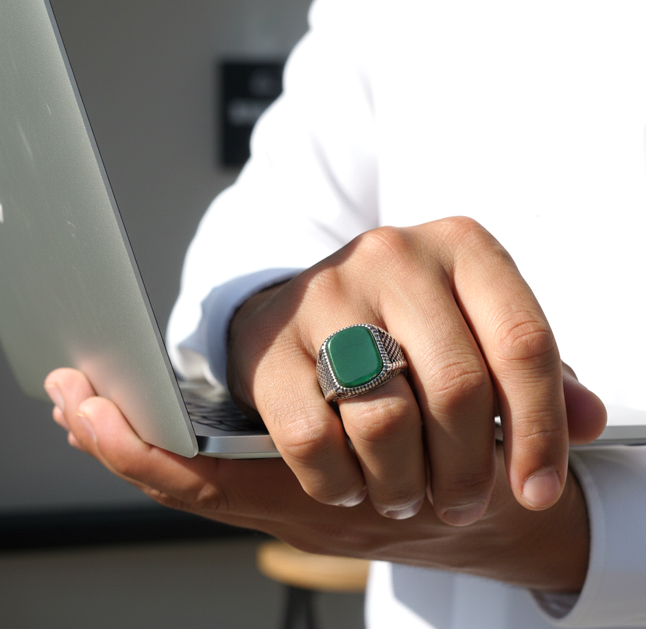 Green Onyx TITANIUM STEEL Ring | Green Onyx Stone– For Men | Includes: Ring