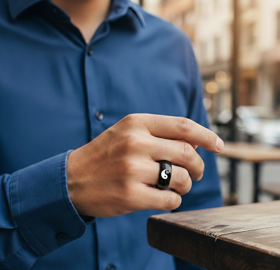 Real TITANIUM STEEL Yin Yang Ring | Stainless STEEL– For Men | Includes: Ring (Set of 2)
