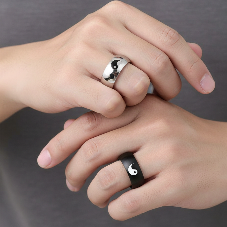 Real TITANIUM STEEL Yin Yang Ring | Stainless STEEL– For Men | Includes: Ring (Set of 2)