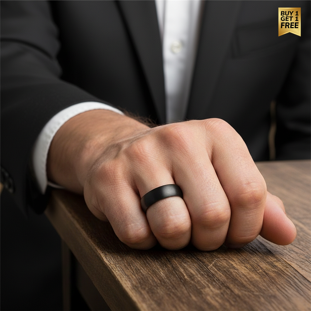 Real TITANIUM STEEL Classic Black Ring | Stainless STEEL– For Men | Includes: Ring