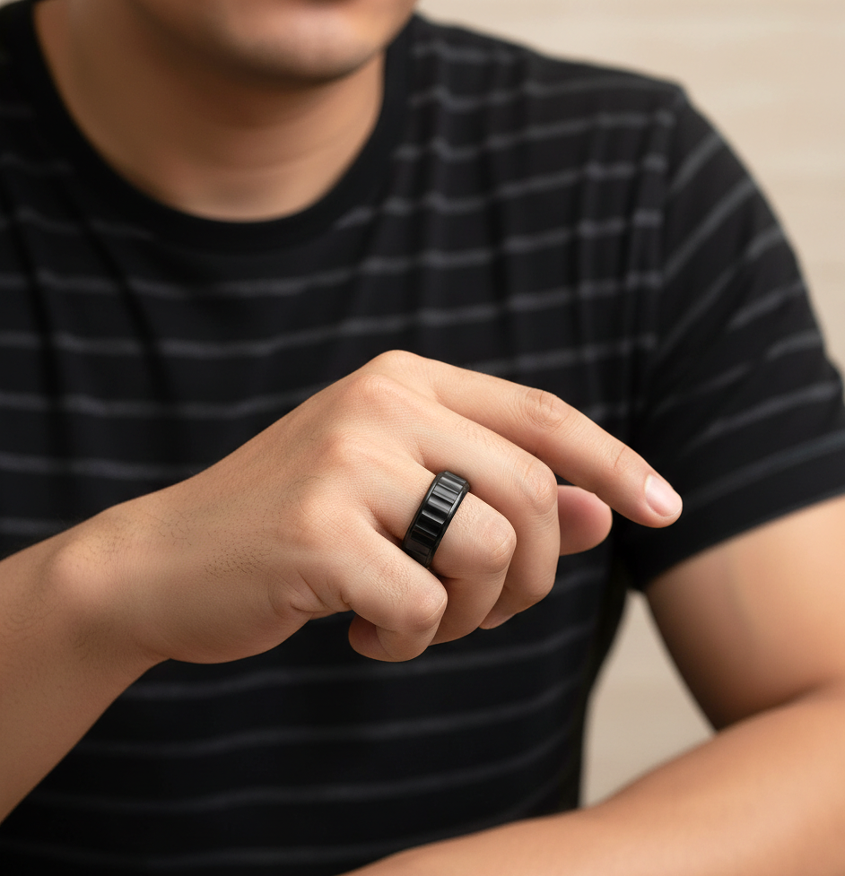 Real TITANIUM STEEL Reed Black Ring | Stainless STEEL– For Men | Includes: Ring