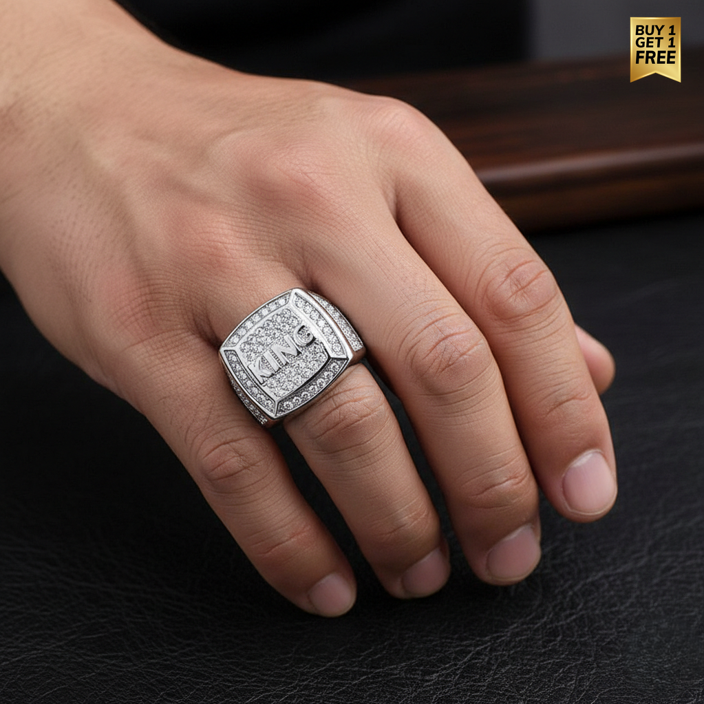 Real STEEL Multi Micro Zircon Fadeproof KING Ring | PVD Plated STEEL– For Men | Includes: Ring