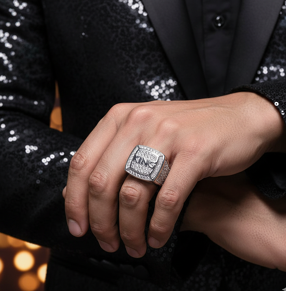 Real STEEL Multi Micro Zircon Fadeproof KING Ring | PVD Plated STEEL– For Men | Includes: Ring