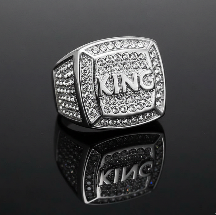 Real STEEL Multi Micro Zircon Fadeproof KING Ring | PVD Plated STEEL– For Men | Includes: Ring