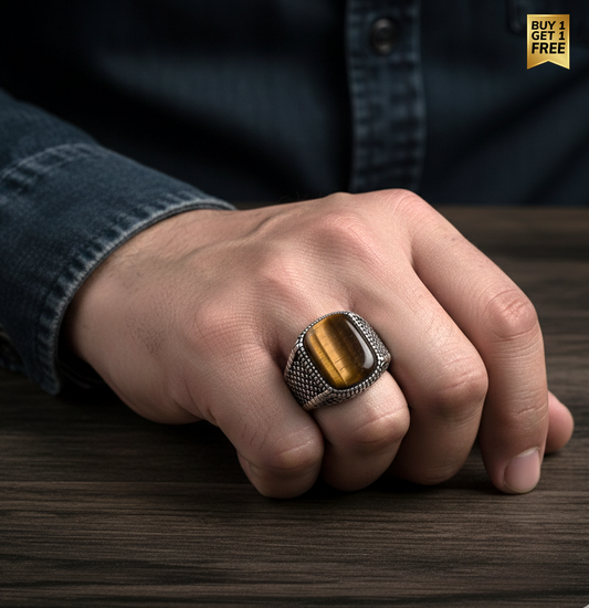 Tiger Eye TITANIUM STEEL Ring | Tiger Eye Stone– For Men | Includes: Ring