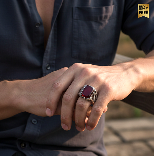 Red Onyx TITANIUM STEEL Ring | Red Onyx Stone– For Men | Includes: Ring