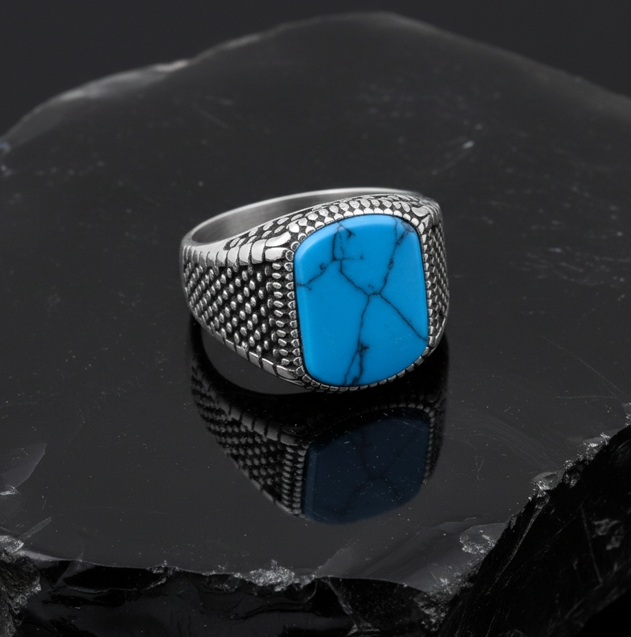Turquoise TITANIUM STEEL Ring | Turquoise Stone– For Men | Includes: Ring