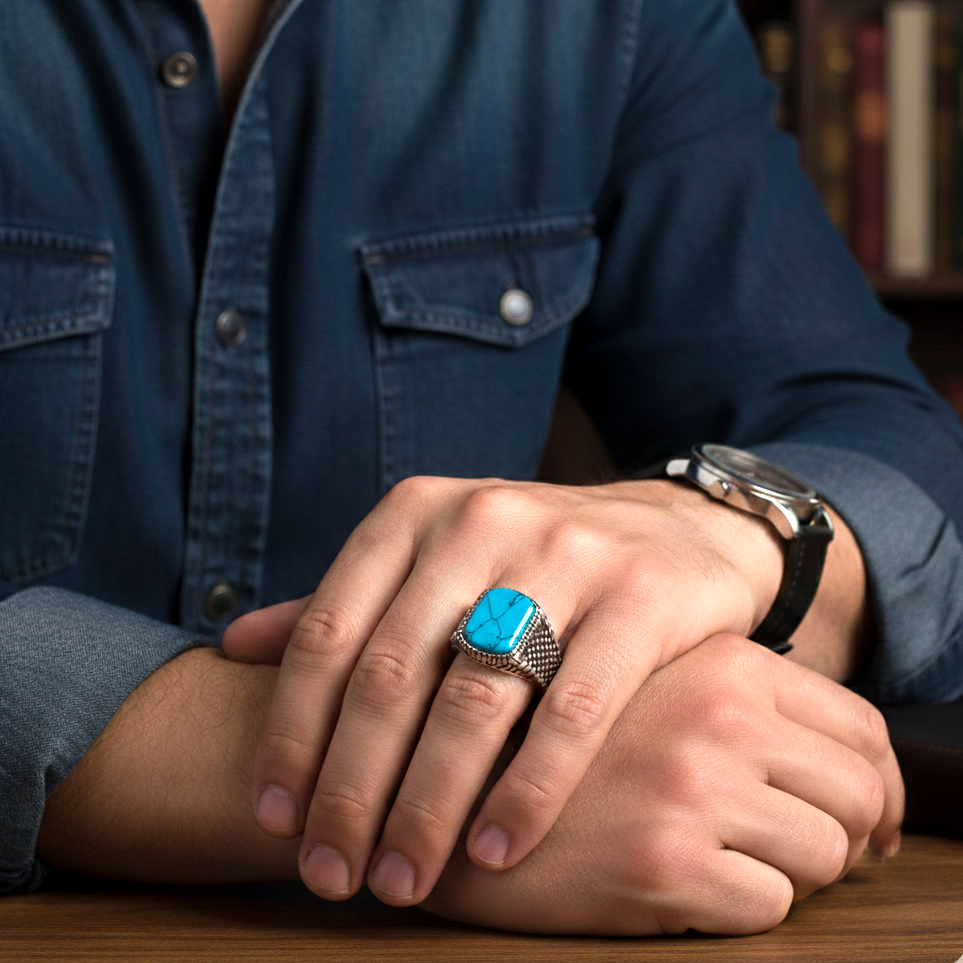 Turquoise TITANIUM STEEL Ring | Turquoise Stone– For Men | Includes: Ring