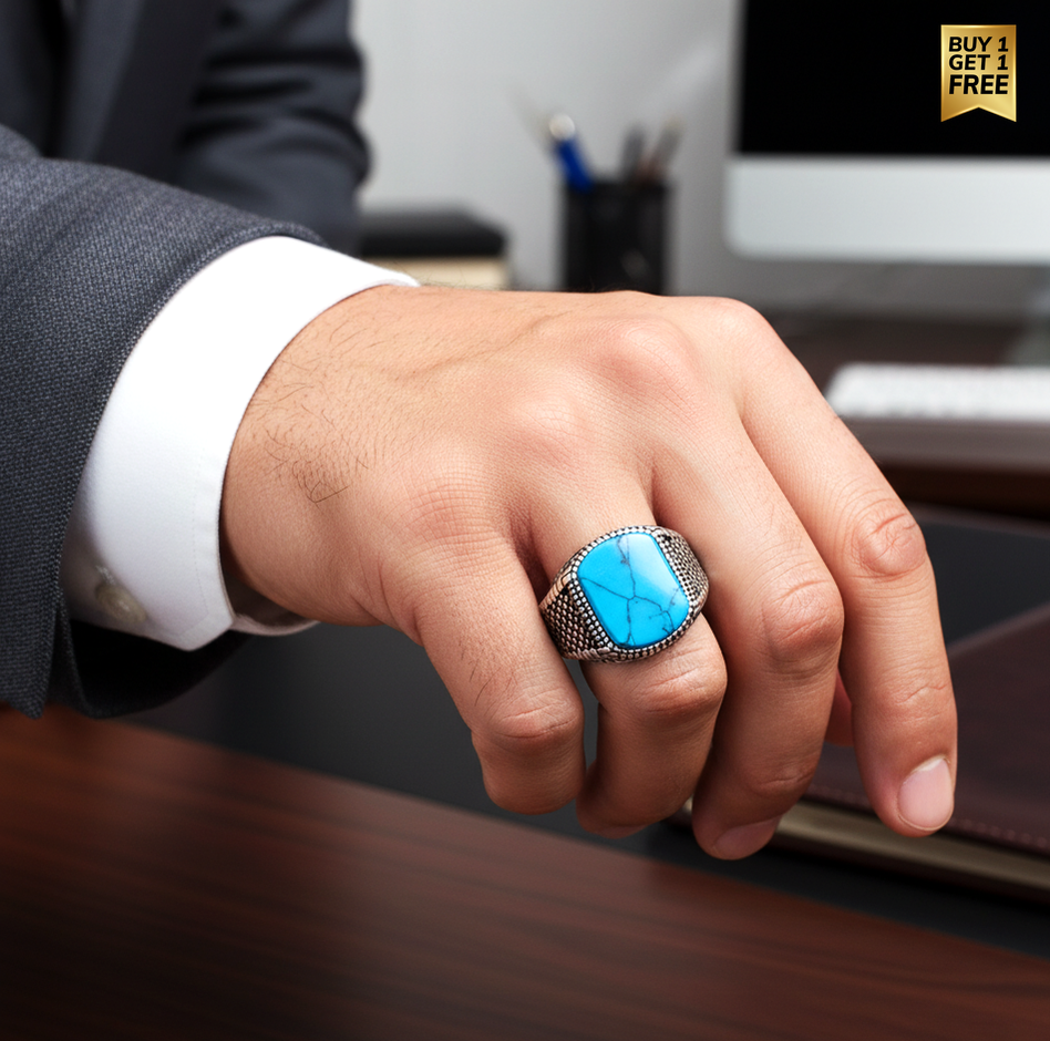 Turquoise TITANIUM STEEL Ring | Turquoise Stone– For Men | Includes: Ring