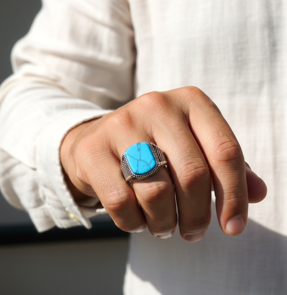 Turquoise TITANIUM STEEL Ring | Turquoise Stone– For Men | Includes: Ring