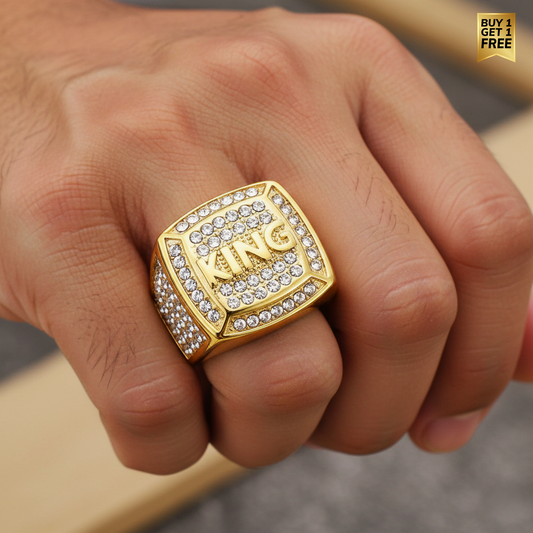 Real Golden multi micro Zircon Fadeproof KING Ring | 18K PVD Gold Plated– For Men | Includes: Ring