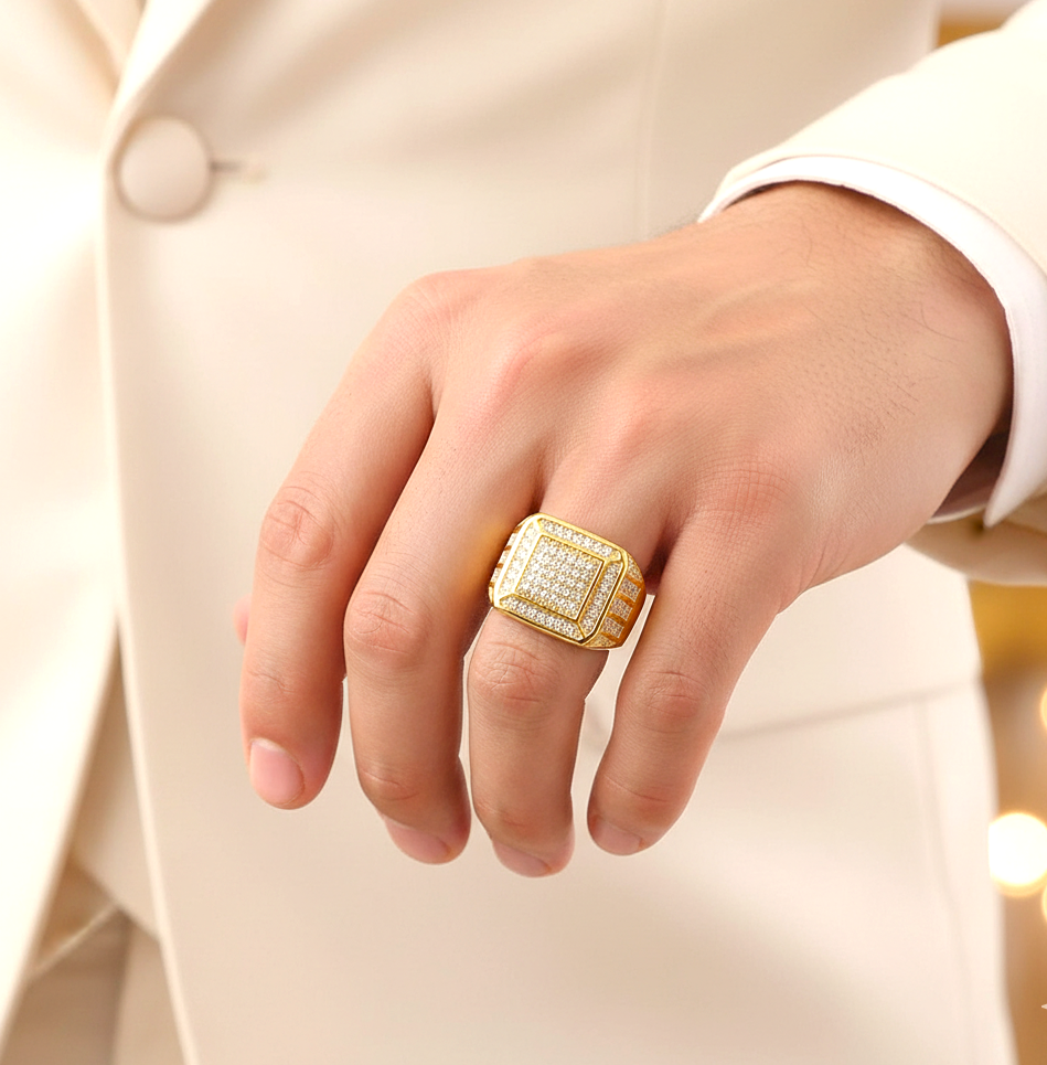 Real Golden Multi Micro Zircon Fadeproof BOLD Ring | 18K PVD Gold Plated– For Men | Includes: Ring