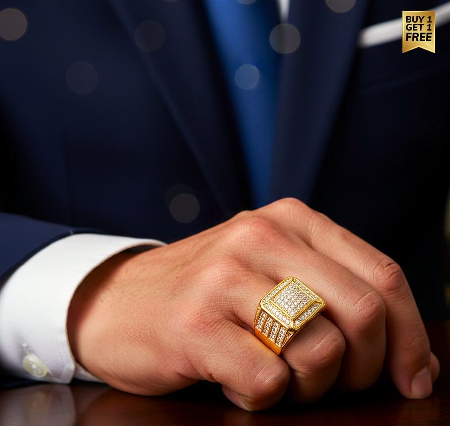 Real Golden Multi Micro Zircon Fadeproof BOLD Ring | 18K PVD Gold Plated– For Men | Includes: Ring