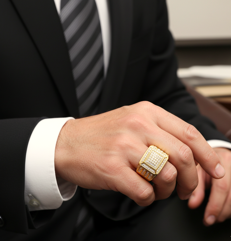 Real Golden Multi Micro Zircon Fadeproof BOLD Ring | 18K PVD Gold Plated– For Men | Includes: Ring