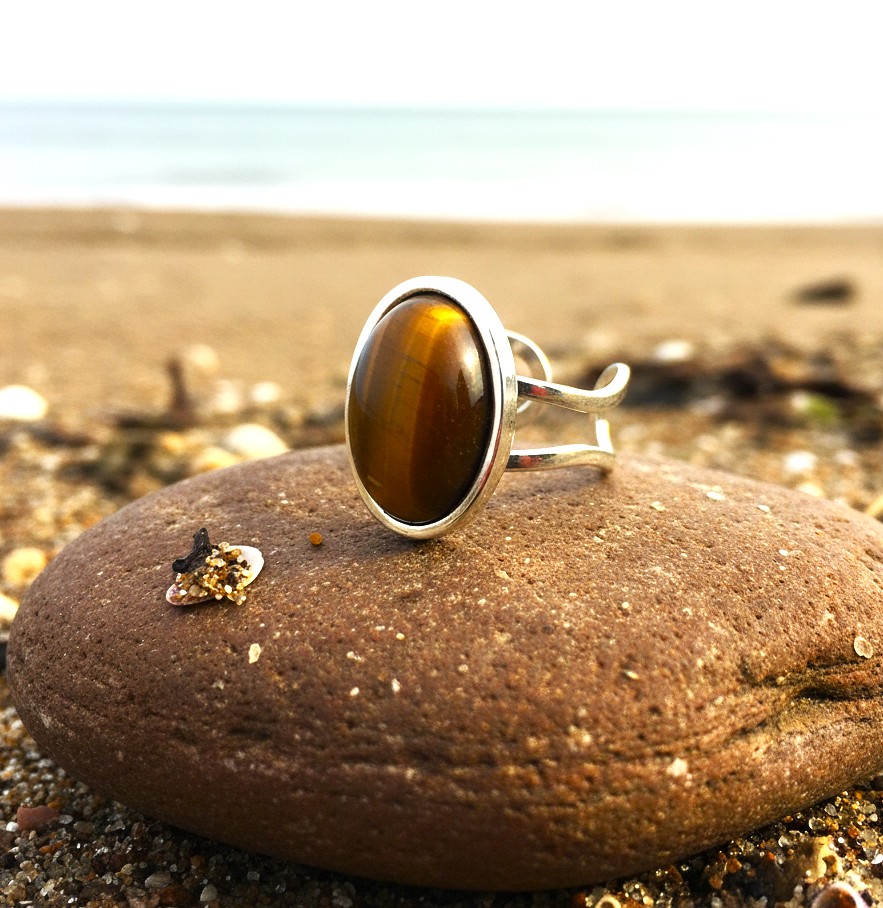 Real Tiger Eye Oval Stone Ring | Fadeproof STEEL– For Men | Includes: Ring