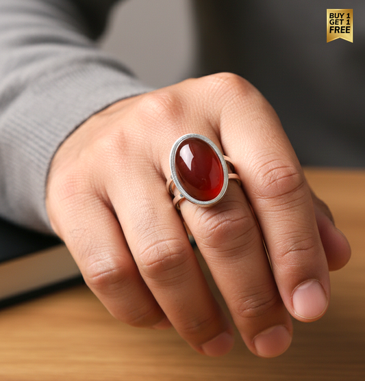 Real Red Onyx Oval Stone Ring | Fadeproof STEEL– For Men | Includes: Ring