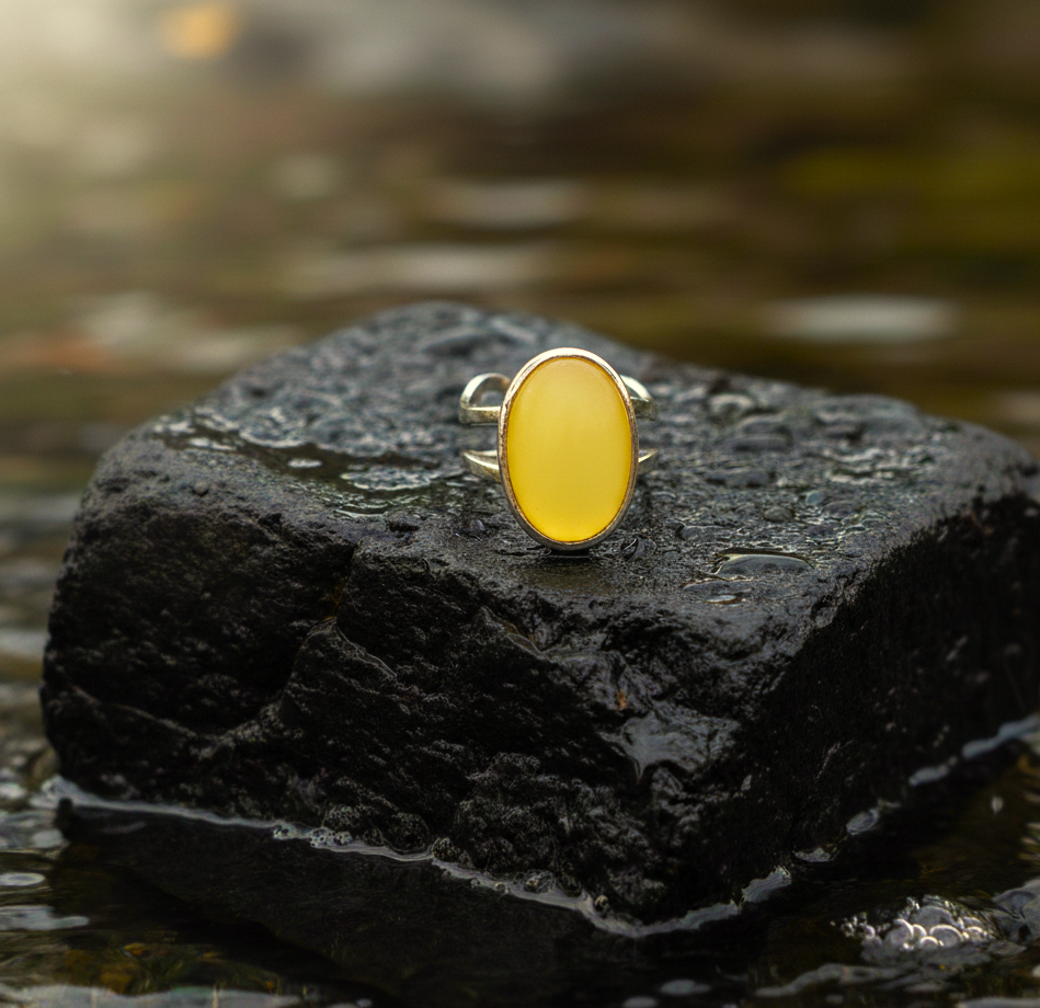 Real Yellow Calcite Oval Stone Ring | Fadeproof STEEL– For Men | Includes: Ring