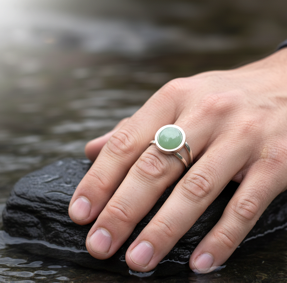 Real Green Aventurine Round Stone Ring | Fadeproof STEEL– For Men | Includes: Ring