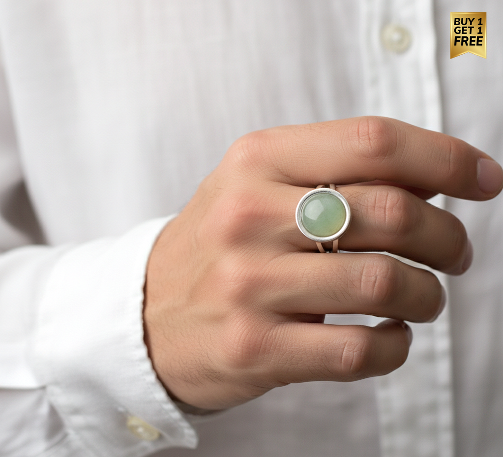 Real Green Aventurine Round Stone Ring | Fadeproof STEEL– For Men | Includes: Ring