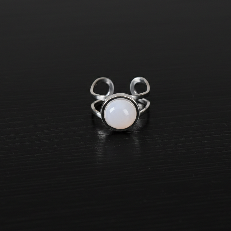 Real white quartz round Stone Ring | Fadeproof STEEL– For Men | Includes: Ring