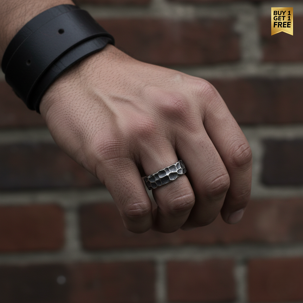 Rough & Tough Oxidised Ring Flexi Size | REAL STEEL - For Men | Includes: Ring